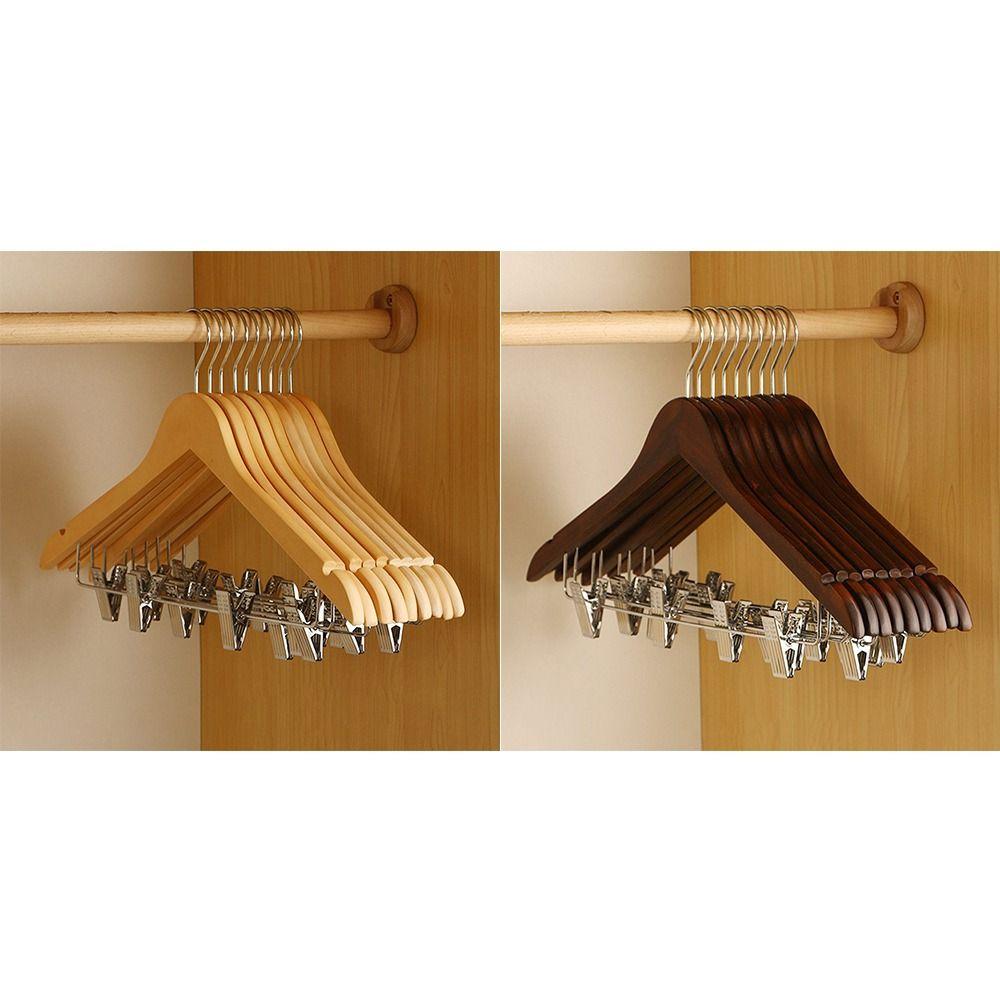 2PCS Trendy Solid Wood Clothes Rack Non Deformable Luxury Closet Storage Hook with Clip Household High-quality Clothes Hanger