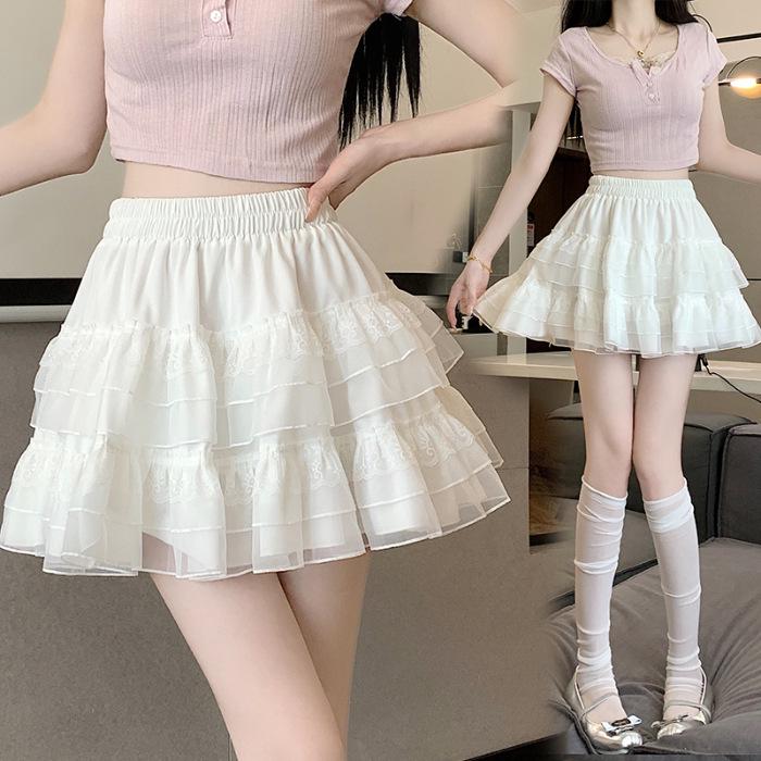 

Летняя кружевная А-силуэтная юбка 2024: Новая юбка-пачка из белой сетки с завышенной талией для женщин Small белый