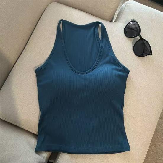 Dame V-hals Halter Polstrede Tanktoppe Ribbet Dobbeltforede Ærmeløse Basis Skjorter med Indbygget BH Sommer Sexede Gå-ud Toppe