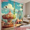 2D flat printing 2pcs Curtain Curtains Festive Carnival Rides Scene Digital Printed Polyester Drapes Festive Wall Decor for Door