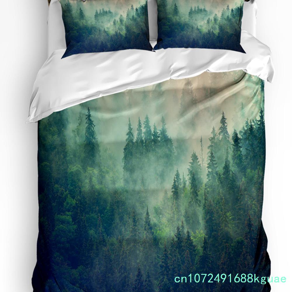 3pcs Bedding Set Winter Snow Mountain Morning Scenery House Duvet Cover Pillow Case Boy Kid Teen Girl Bedding Covers Set