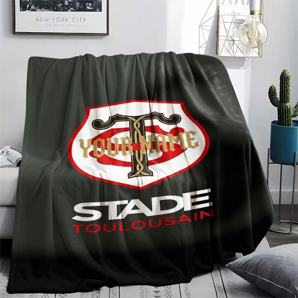 1PC Stade Toulouse Crest Custom Name Patterned Flannel Blanket Suitable For All Seasons For Home Decor Warmth And Comfort Gifts Holiday Present