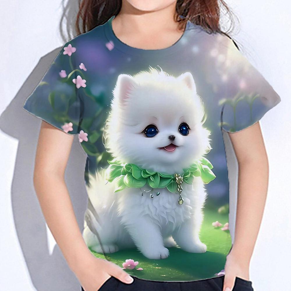 2025  Kids Clothes Blouse for Girls Kawaii Cat Girl Short Sleeve Tshirt Print Boys Clothes Polyester Girl Tee Shirt Child T-Shirt