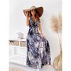 Tropical Floral Print Deep V Neck Spaghetti Strap Maxi Dress Beach Sundress