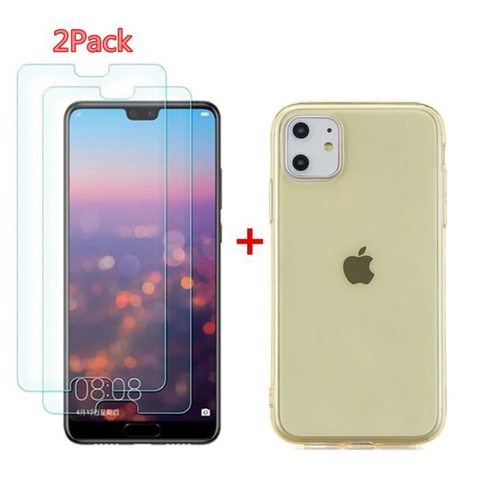 Coque et Film de Protection - Apple - iPhone 11 - Jaune - Verre Trempé - TPU Flexible