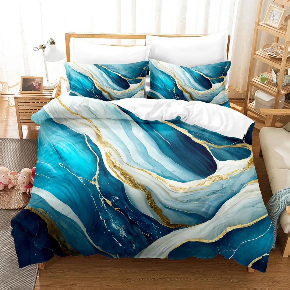 3D Luxury Marble Bedding Set Printed Duvet Cover Set Pillowcases Romantic Soft Single Double King Size for Adult Birthday Gift