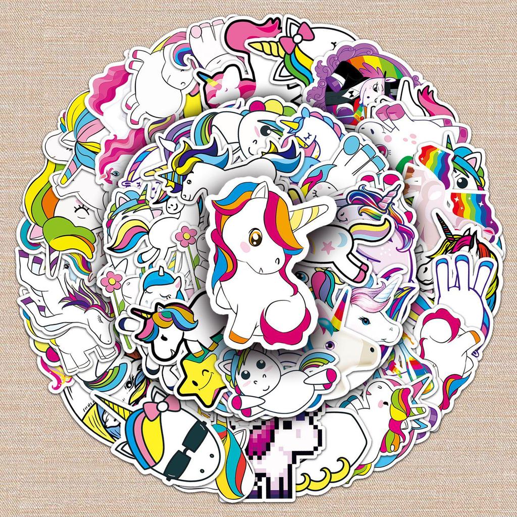 51 Rainbow Horse Graffiti Stickers: Cartoon, Waterproof, DIY Decoration for Kids' Water Bottles & Luggage.