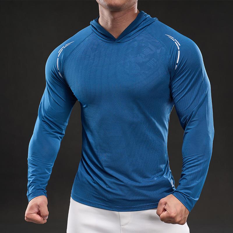 New Quick-drying Ice Silk Long-sleeved T-shirt Men's Casual Sports Elastic Fitness Outdoor T-shirt Top Men
