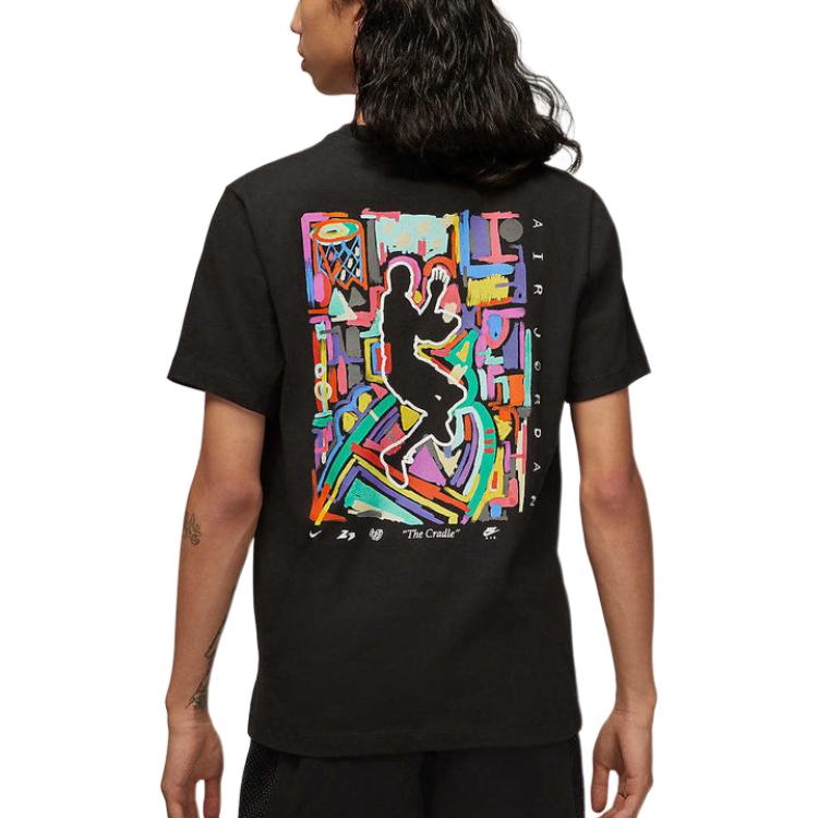 Jordan Colorful Logo Print Crew Neck Short Sleeve T-Shirt Men Tops Black DM3079-010