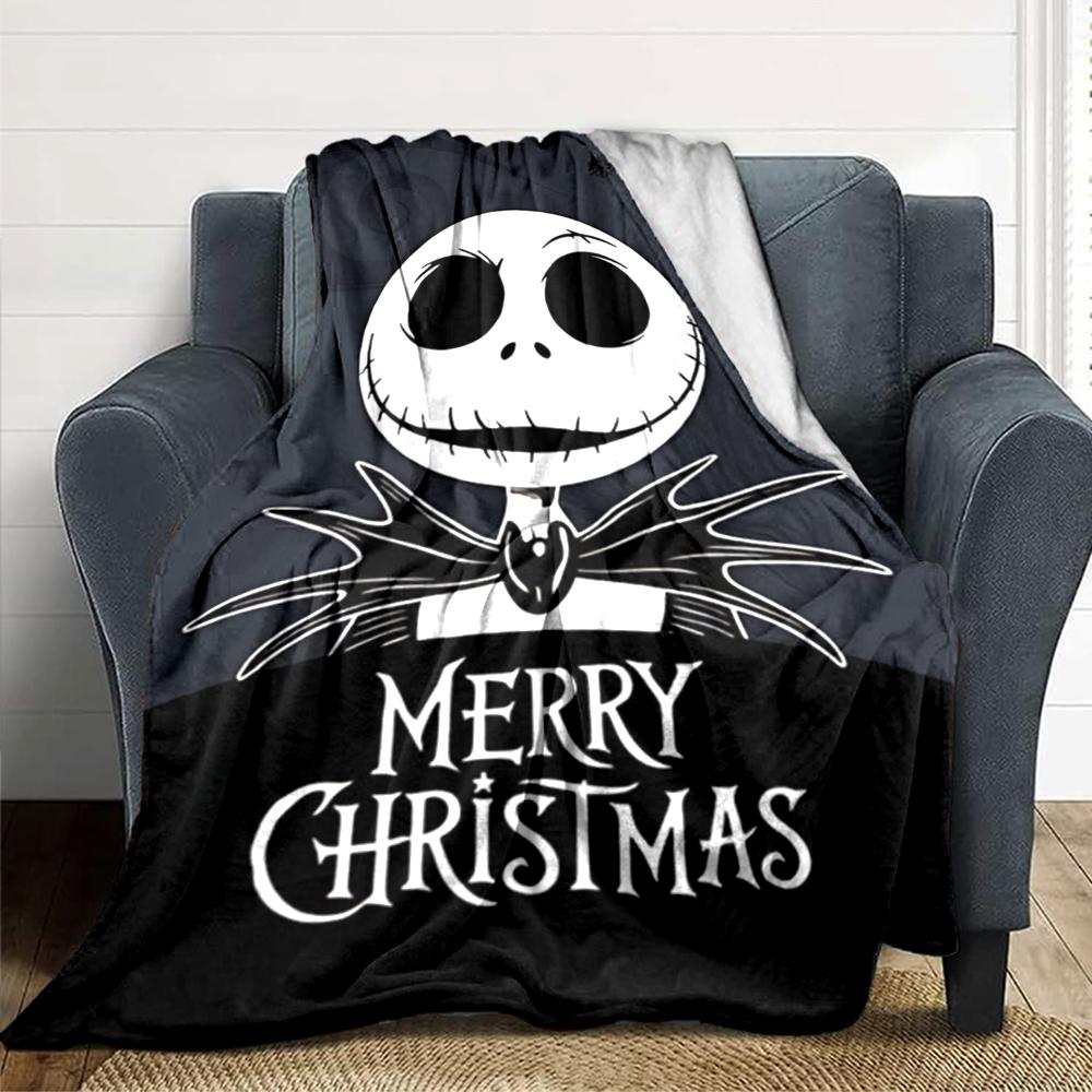 1Pc Christmas Jack Skellington Blanket Soft Throw Blanket For Home Bedroom Bed Sofa Travel Office Solid Christmas Blanket