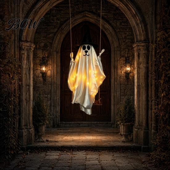 Reusable Halloween Party Decorations Hanging Ghost for Outdoor Decoration, Cute Flying Satin White Scary Prop Home, Tree, Porch, Patio, Lawn, Garden,