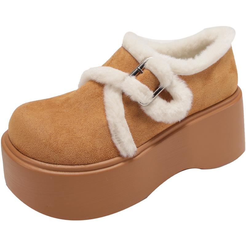 Automne Hiver Fourrure Femmes Bottes de Neige Élégantes Boucle Chaussures à Semelles Compensées Dames Extérieur Chaud Coton Bottines Courtes