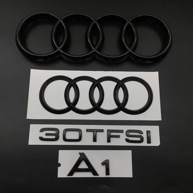 For Qwe12 A1 4 Ring Logo ABS Black Car Hood Front Bonnet Grill Rear Trunk Emblem Badge Sticker A1 Mark 30TFSI Emblem