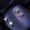 Korean Style S925 Silver Bow Earrings with Cat's Eye Stone Pendant and Tassel