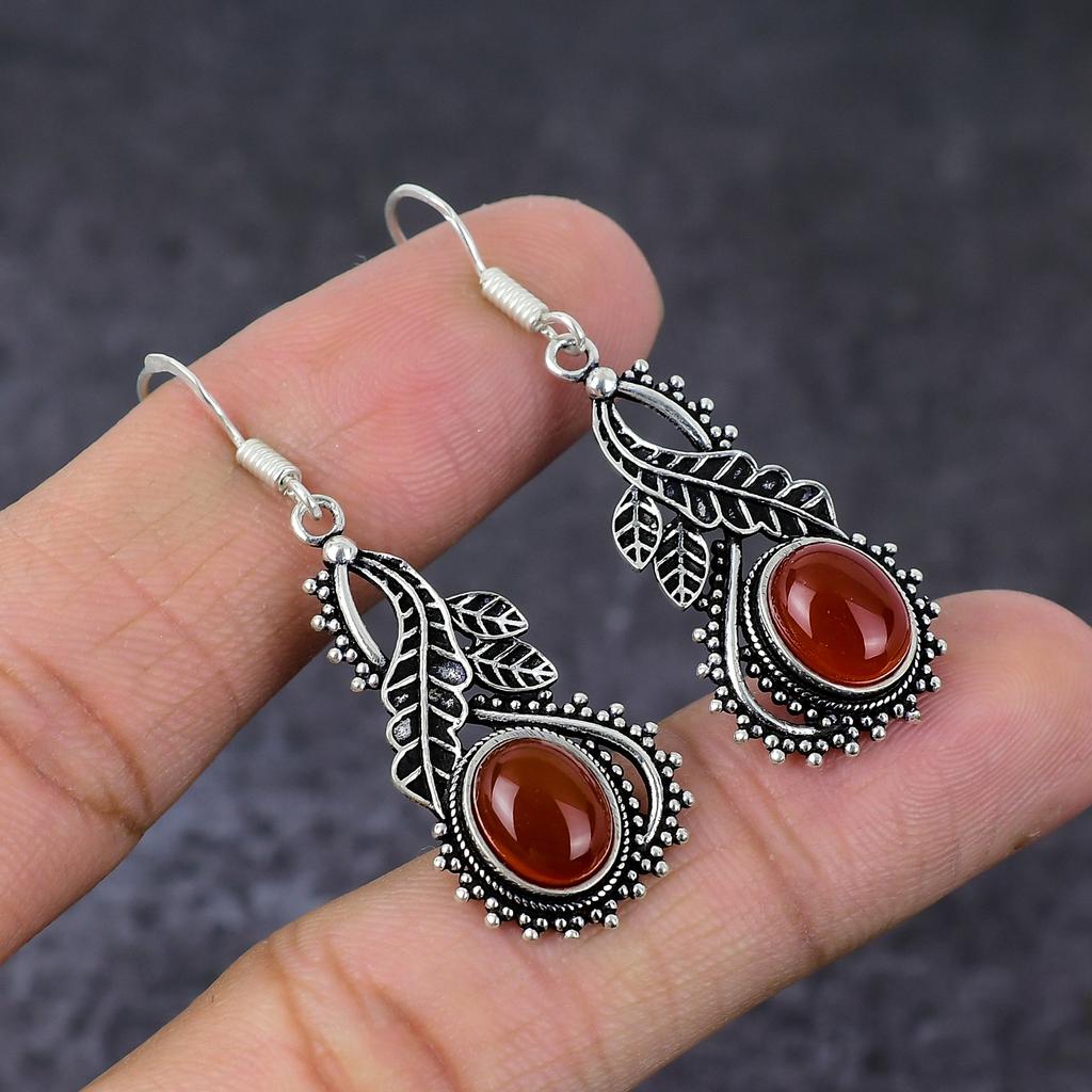Natural Carnelian Gemstone Handmade 925 Sterling Silver Jewelry Earring 2" C1w65