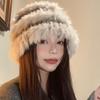 Rabbit fur knitted plush hat women's autumn and winter warm plush hat big head circumference showing face small bucket hat wool hat tide