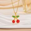 Cherry Fruit Necklace - A Simple and Versatile Summer Accessory for Women, Featuring A Lockbone Chain with A Charming Cherry Fruit Design.