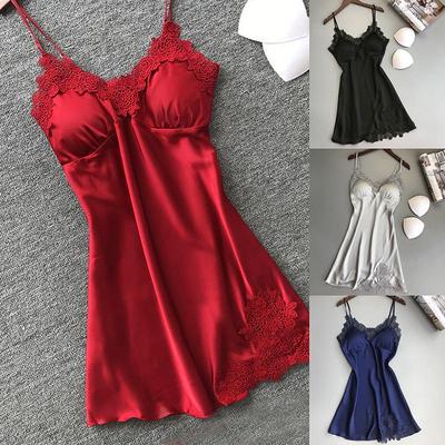 Bayanlar Seksi Ipek Saten Gece Elbise Kolsuz Nighties V Yaka Gecelik Gecelik Dantel Pijama Gecelikler