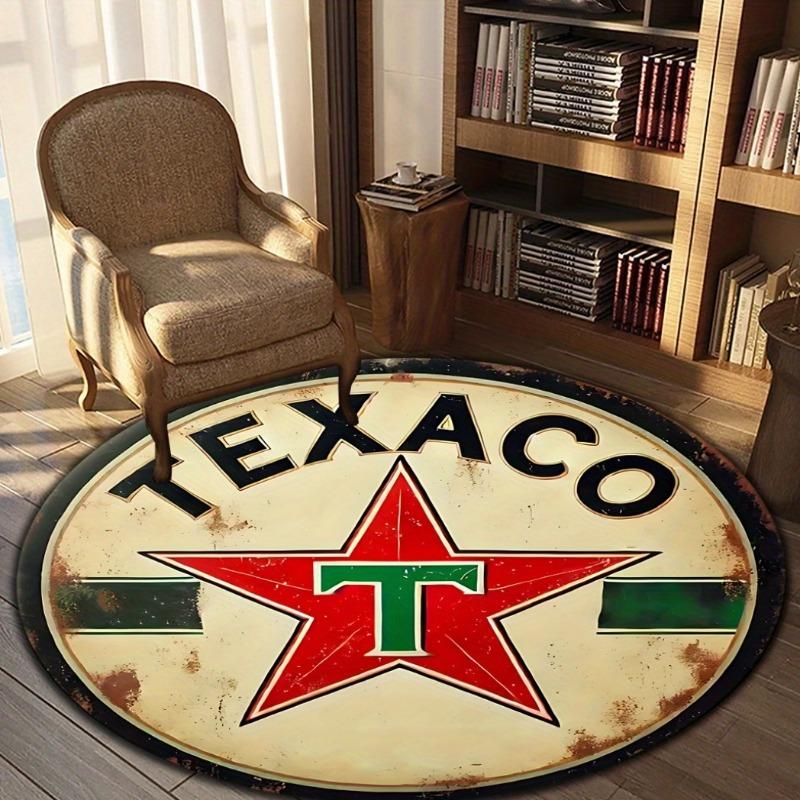 1pc Texaco Patterned Area Carpet Round Large Area Carpet for Living Room Bedroom Office Terrace Adding and Outdoor Decoration