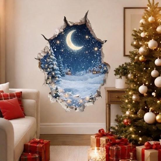 3D Holiday Wall Art Christmas Stickers, Decals for Living Room Bedroom And Party Decorative Stickers Decor, Removable PVC Festive Home Entrance