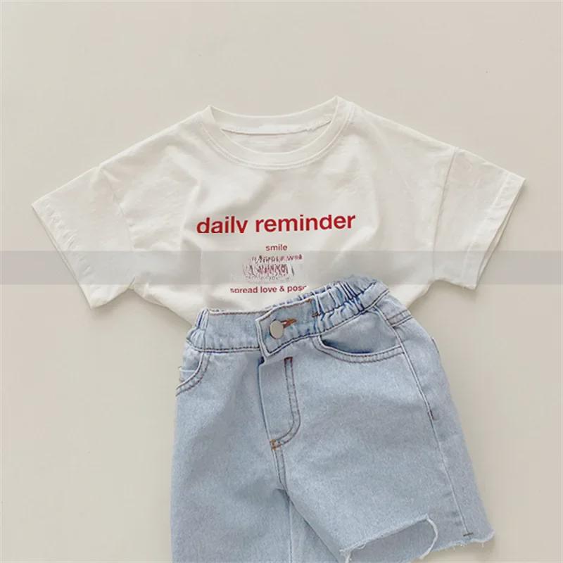 

Korean Summer Parent-Child Letter Print Short-Sleeve T-Shirt for Boys and Girls 130 cm білий