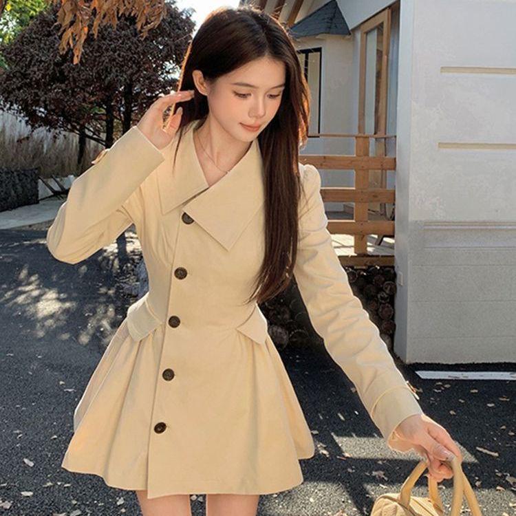 

Women s French Retro Chic Lapel Dress, 2026 Spring Slimming Niche Trench Coat M (Recommended 48-52 kg) світло-бежевого кольору