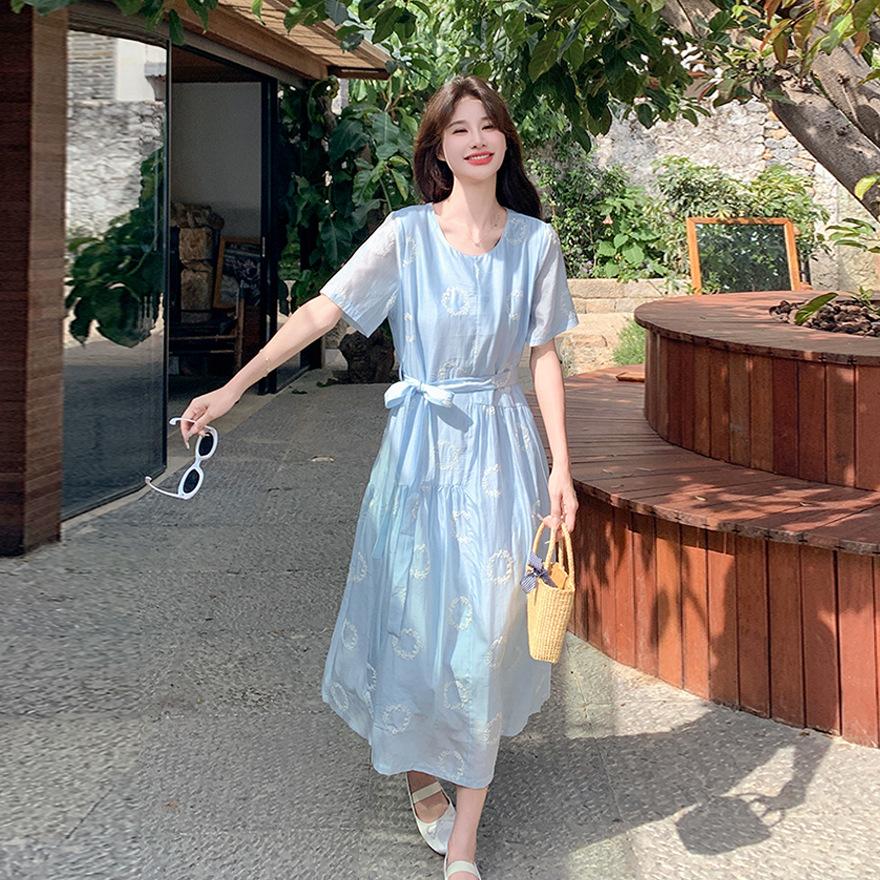 

Синее вышитое платье из тенселя для женщин новое милое маленький человек нежный ветер первая любовь длинная юбка XL