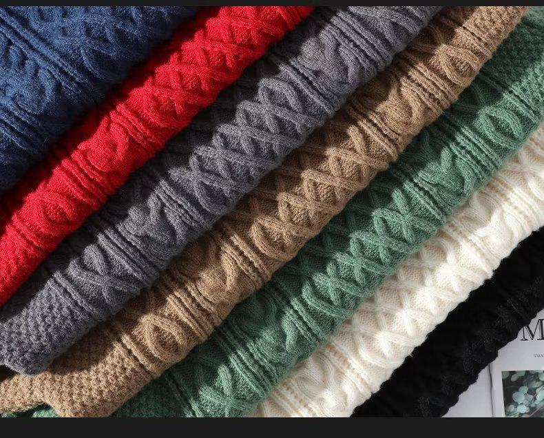 Men's Casual Winter Cable Knit Sweater - European & American Style, Solid Color, Round Neck Pullover