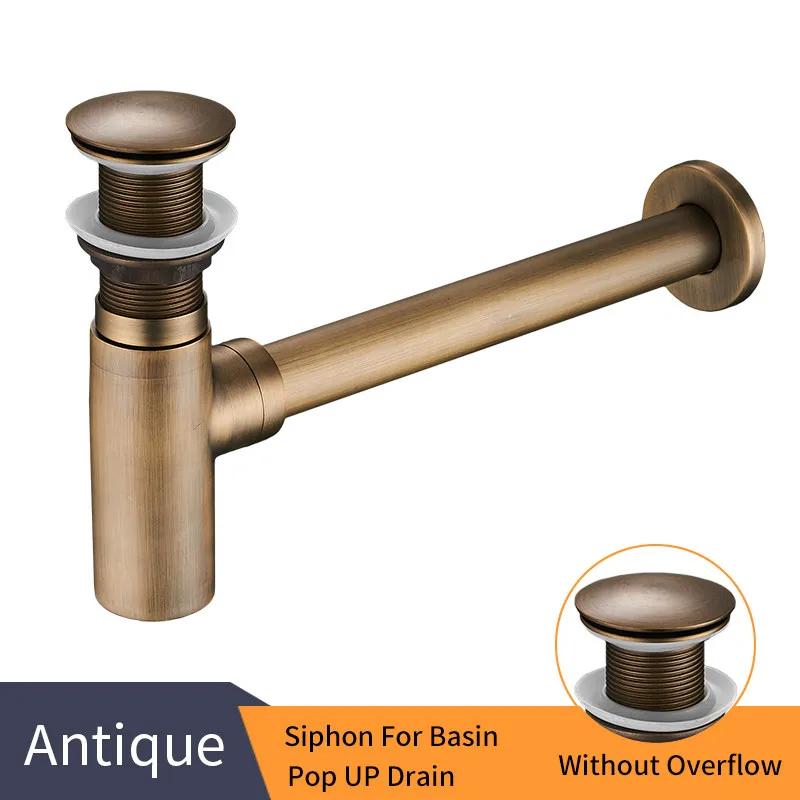 Luxus Flaschensiphon Messing Rund Siphon Silber Gebürstete Bronze Schwarz P-Siphon Badezimmer Waschtisch Rohr Abfluss Mit Pop-Up Ablauf 6920
