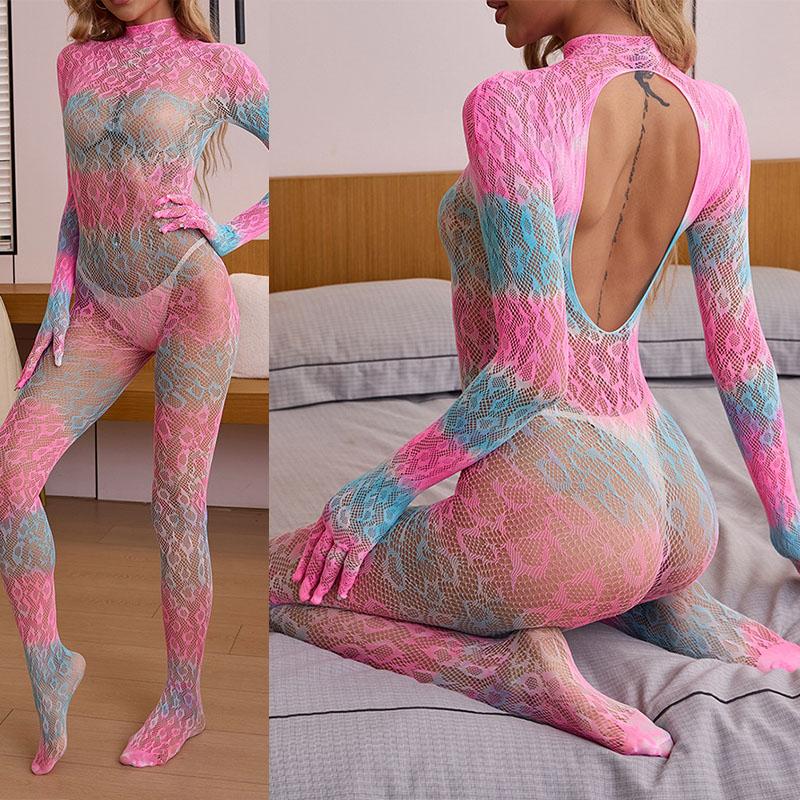 Sexy Colored Gradient Style Bodysuit Women Sexy Lingerie Erotic Fishnet Bodystockings Lace Underwear Porn Outfit Club Dess