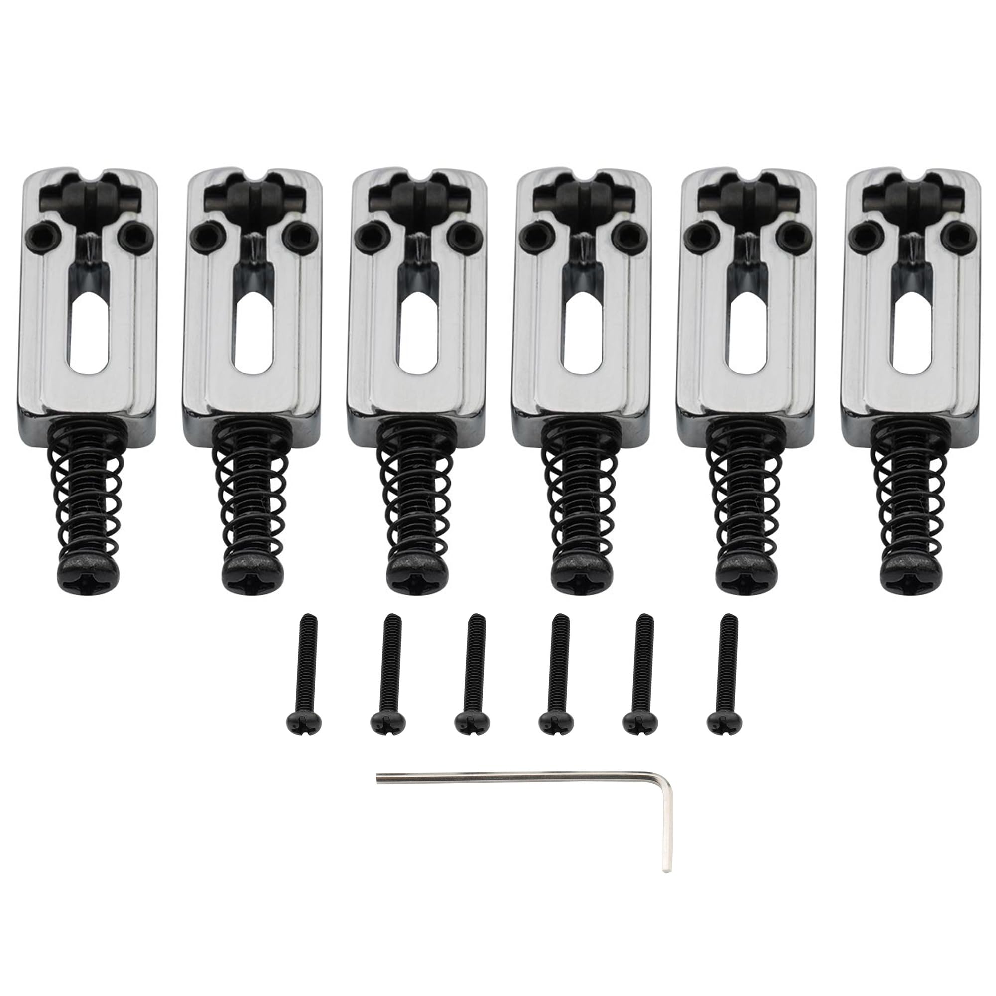 

Musiclily Pro 10.8mm Pitch Modern Style Zinc Alloy Roller Saddles for Imported StratTelecaster Electric Guitars, Chrome (Set of 6)