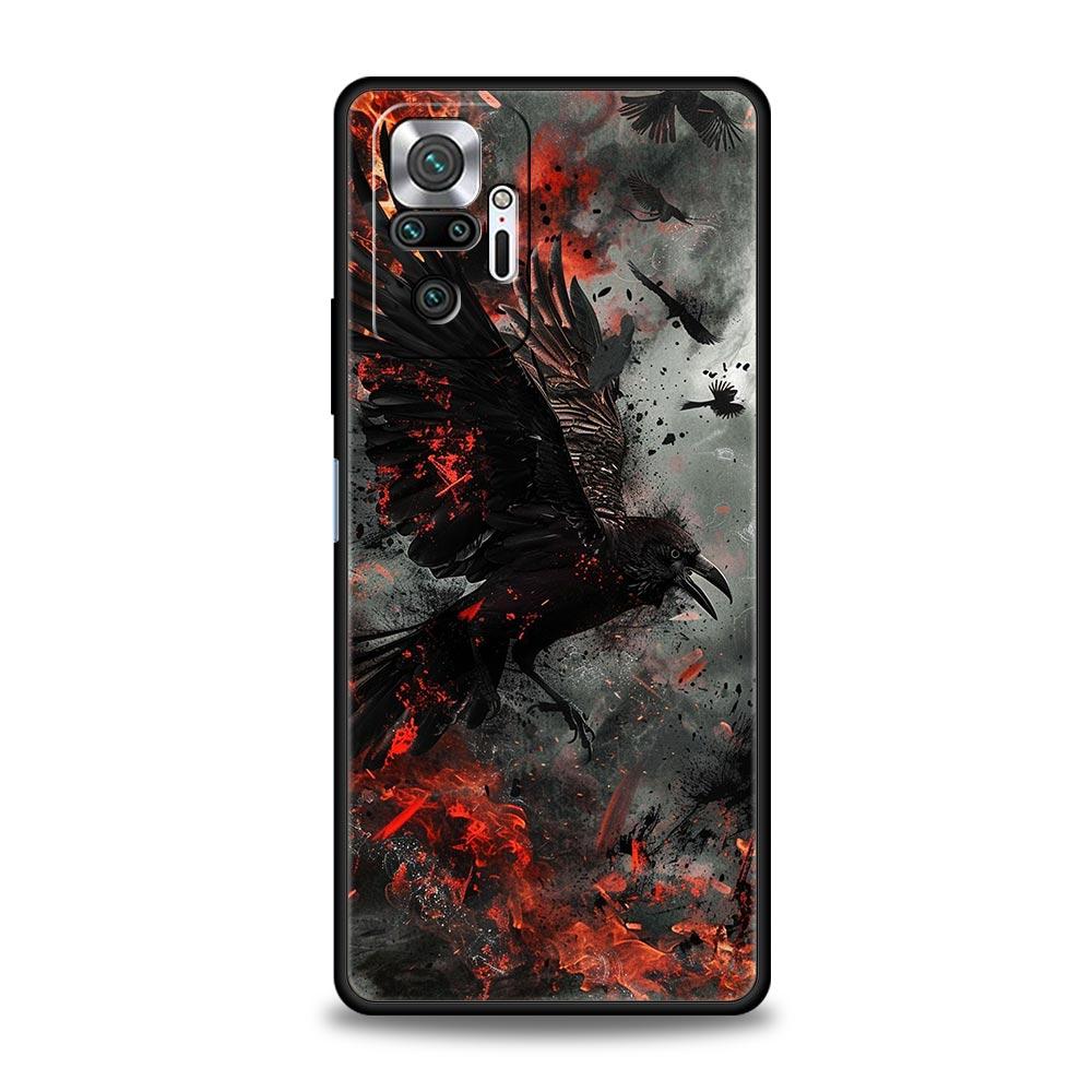 Black Raven Phone Case Cover for Redmi 14C 10C Note 15 14 13 12 10 11 K40 Pro Plus 5G Shockproof Soft TPU Shell Fundas Capa Bag