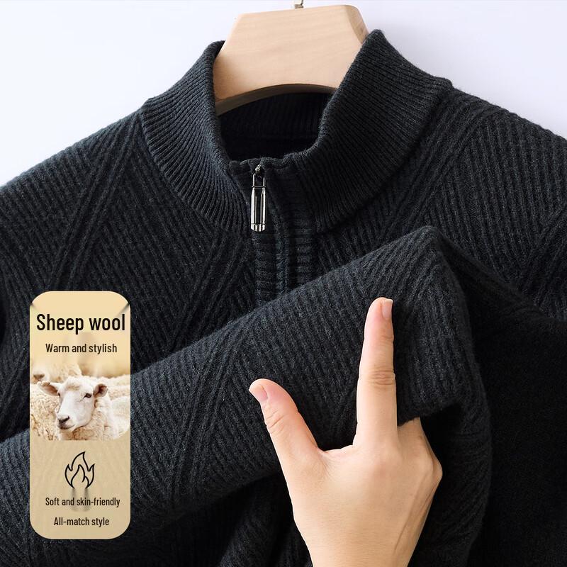 Jinjv Men's 100% Pure Wool Mock Neck Long Sleeve Sweater