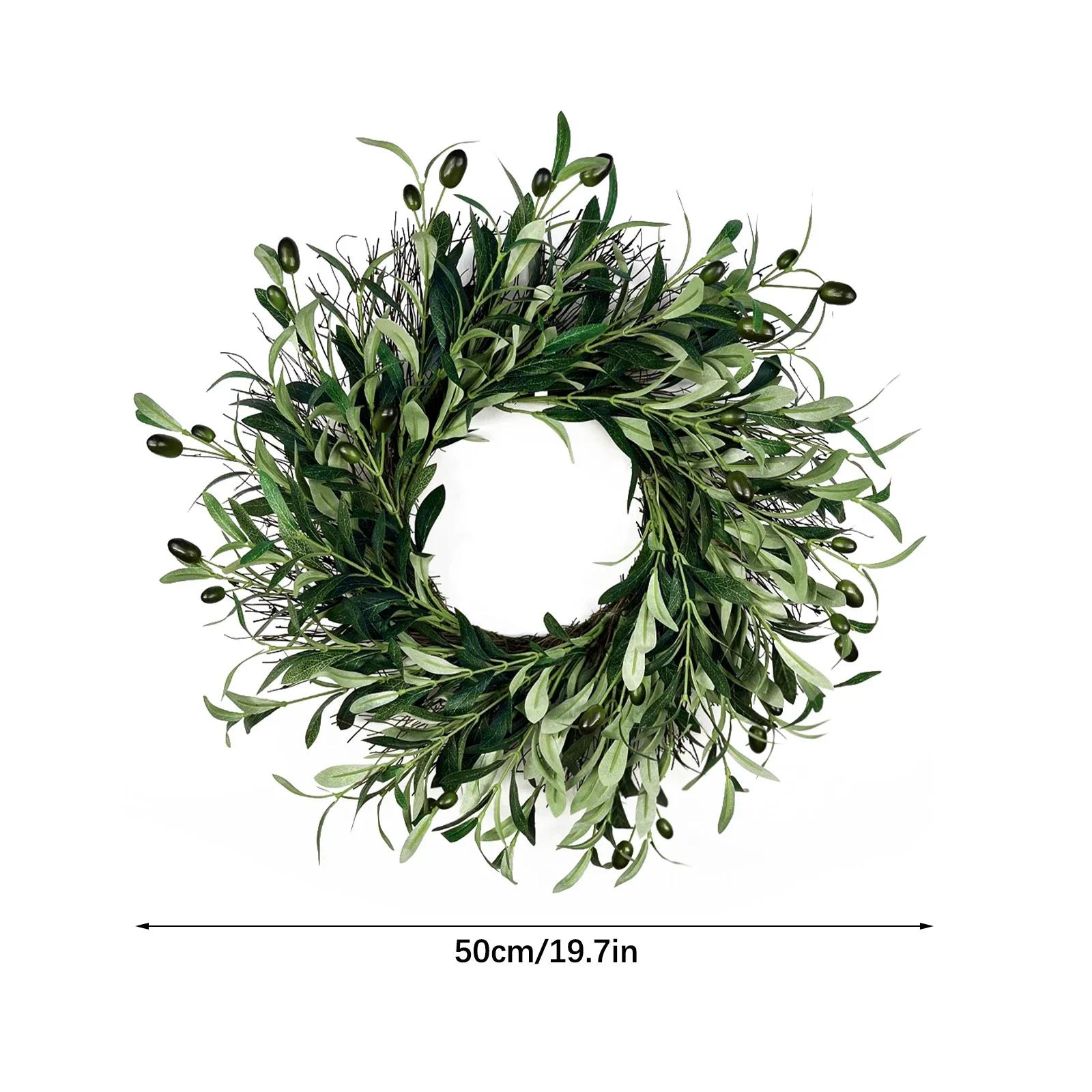 

Artificial Olive Wreath Front Door Artificial Garland Green 50cm Dia Home Decor Fake Flower Christmas Wedding Party Decorations зелёный