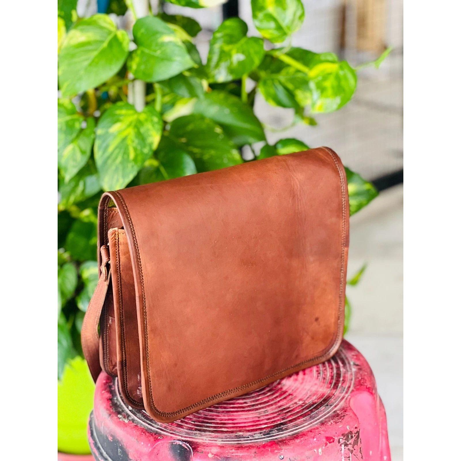 

Винтажная сумка-мессенджер для ноутбука из козьей кожи ручной работы, редкий мужской портфель-сатчел 15 x 11 x4 in