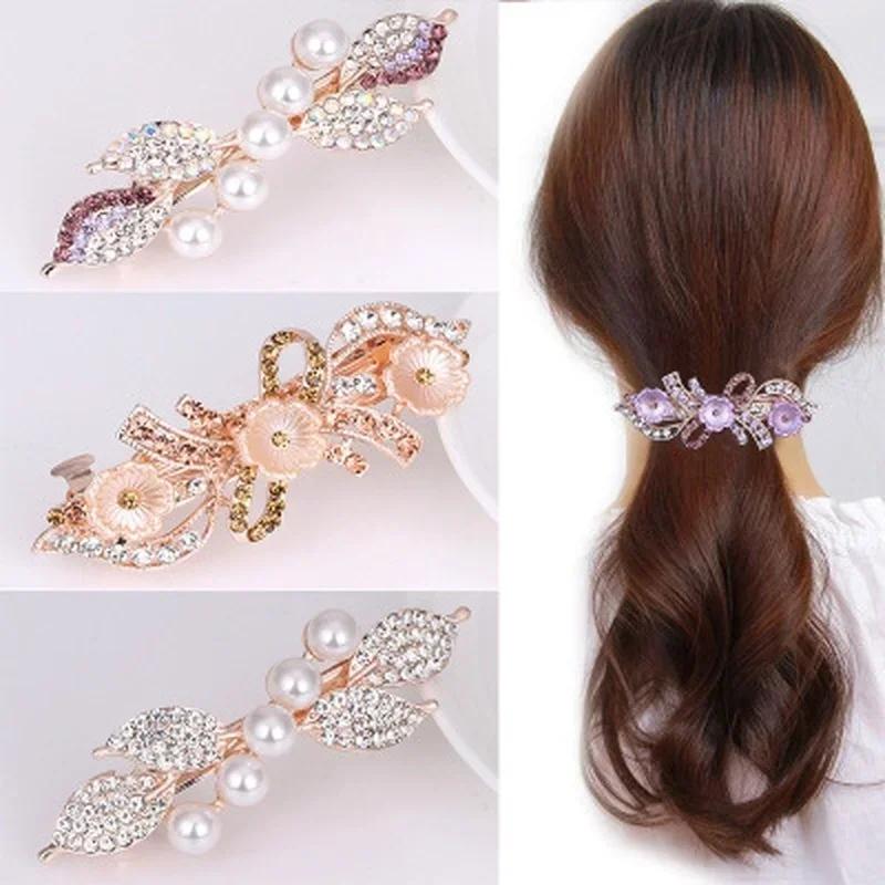 Women Fashion Creative Gifts Colorful Flowers Gentle Pearl Flower Hairpin Hair Accessories Rhinestone Hairpin Headdress Gift