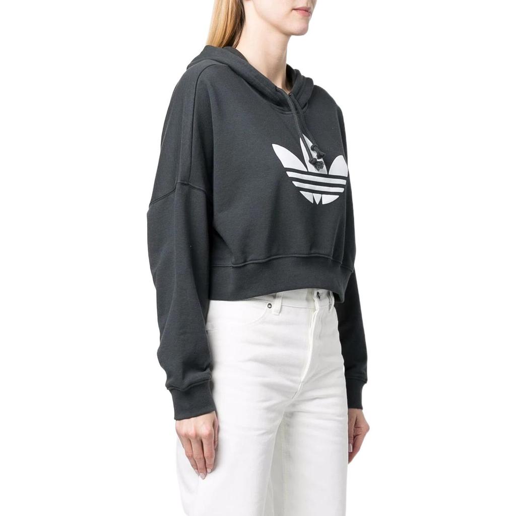 adidas Felpa Cropped Manica Lunga con Stampa Logo Solido Originals Donna Felpa Nera HU1609