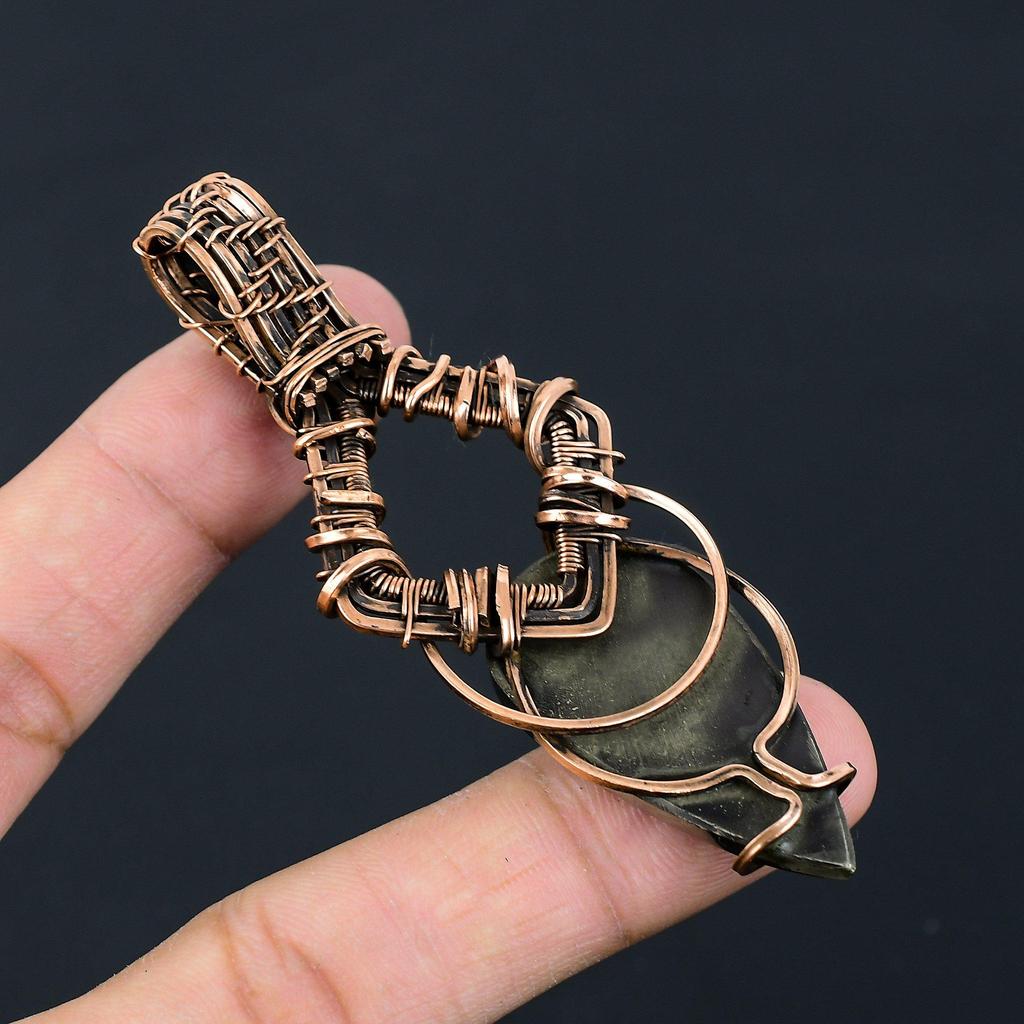Gorgeous Golden Apache Pyrite Gemstone Pure Copper Wire Wrapped Handmade Pendant Jewelry