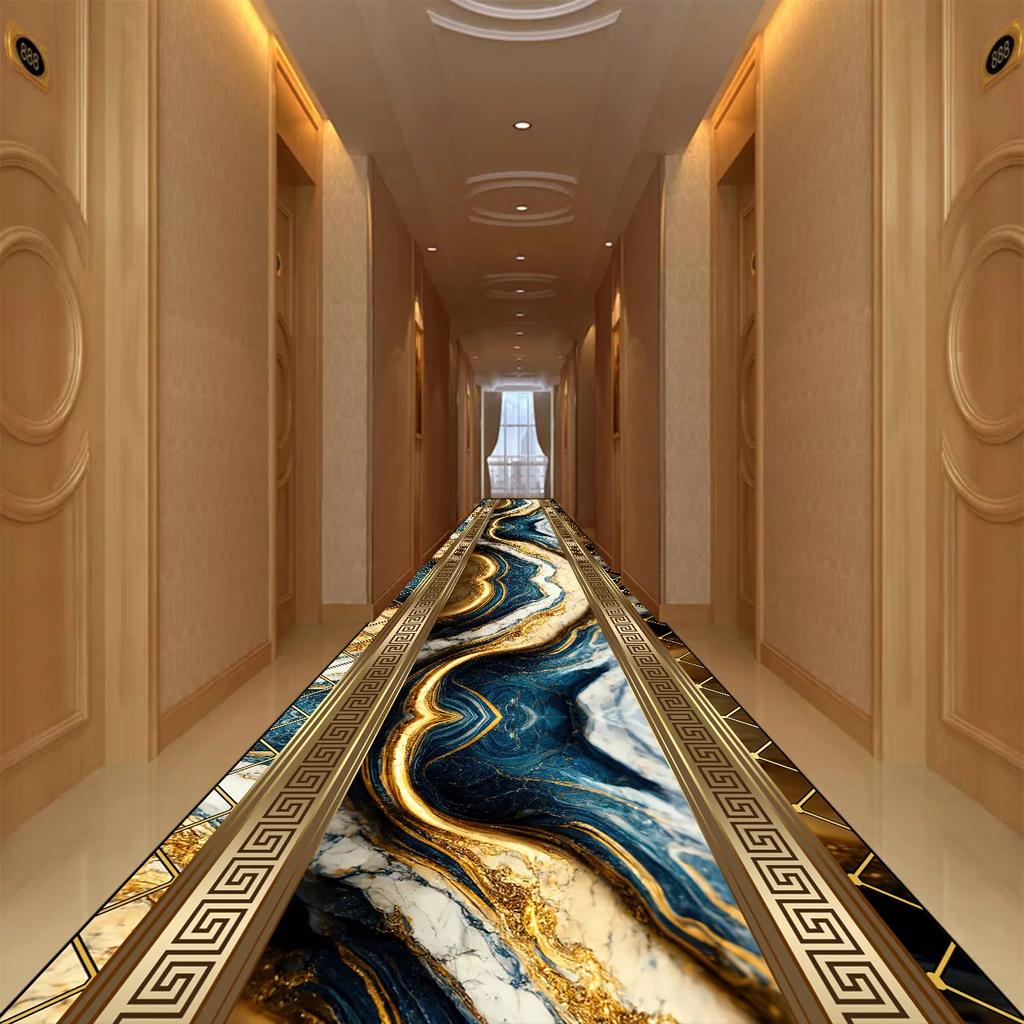 Golden Abstract Style Corridor Carpet Passageway Non-slip Runners Washable Stairway Rugs Home Decor Living Room Mat Customizable