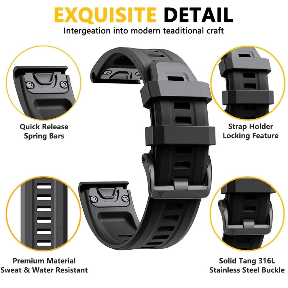 22 26mm QuickFit Watch Band for Garmin Fenix 8pro E 7 7X 6X 6 Pro 5 5X Plus Silicone Strap Enduro 3/Tactix 8/Quatix 8 Wriststrap