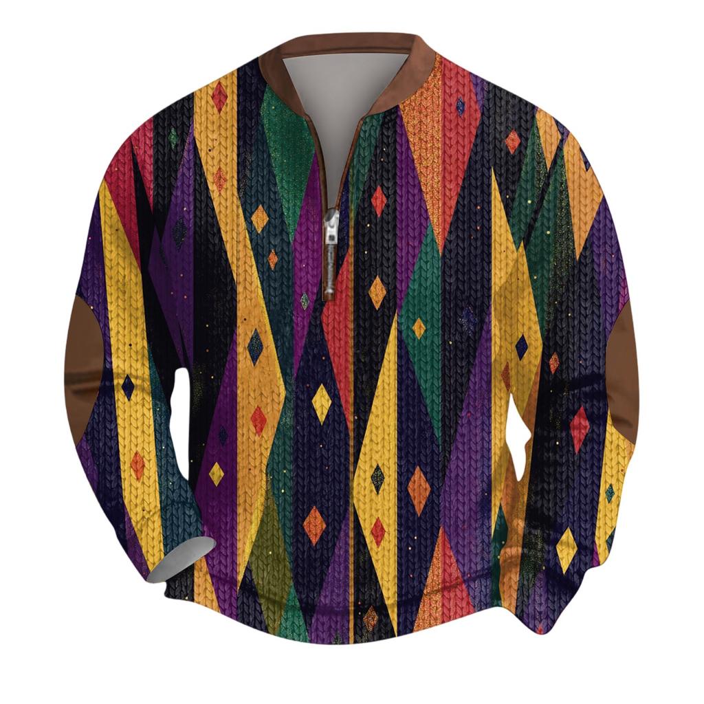 Pánský vánoční svetr Mikiny na zip Vintage pletený Grafická mikina Karnevalový Stojáček Pulovr