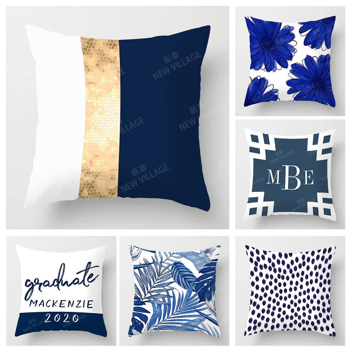 Tonnika Chen Unisex Blue Personality Cushion Cover Geometric Abstract Pillowcase Home Decoration Living Room Sofa Cushion Pillowcase