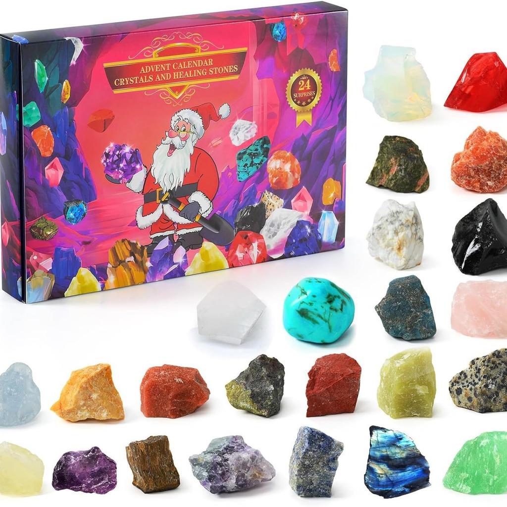 Christmas Advent Calendar Natural Crystal Gemstones Collection Box 24 Days Count
