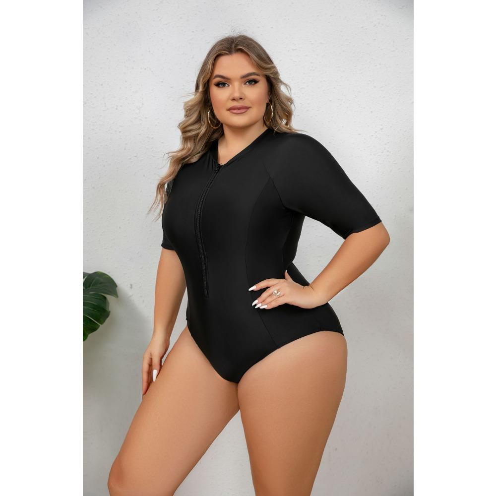 Large Size One-piece Zipper Sports Short-sleeved Surfing Swimsuit European and American Snorkeling Suit