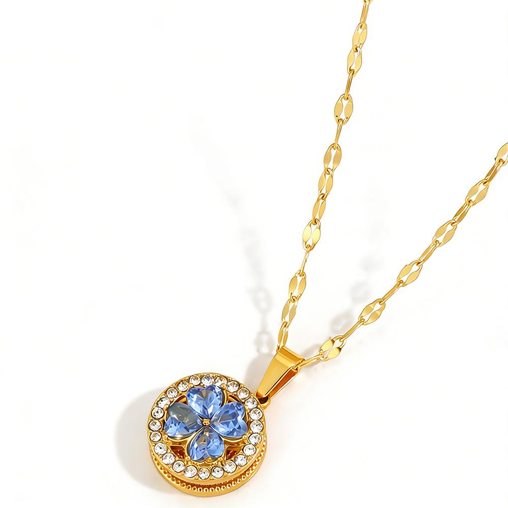 Light Luxury Niche Necklace Does Not Fade Round Love Rotatable Diamond-encrusted Four-leaf Clover Necklace Women's Jewelry