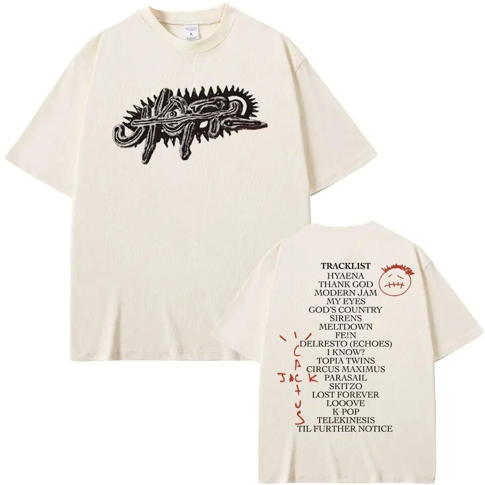 Maglietta da rapper Cactus Jack con grafica dell'album UTOPIA, maglietta hip hop da uomo in puro cotone, maglietta casual oversize da uomo, streetwear