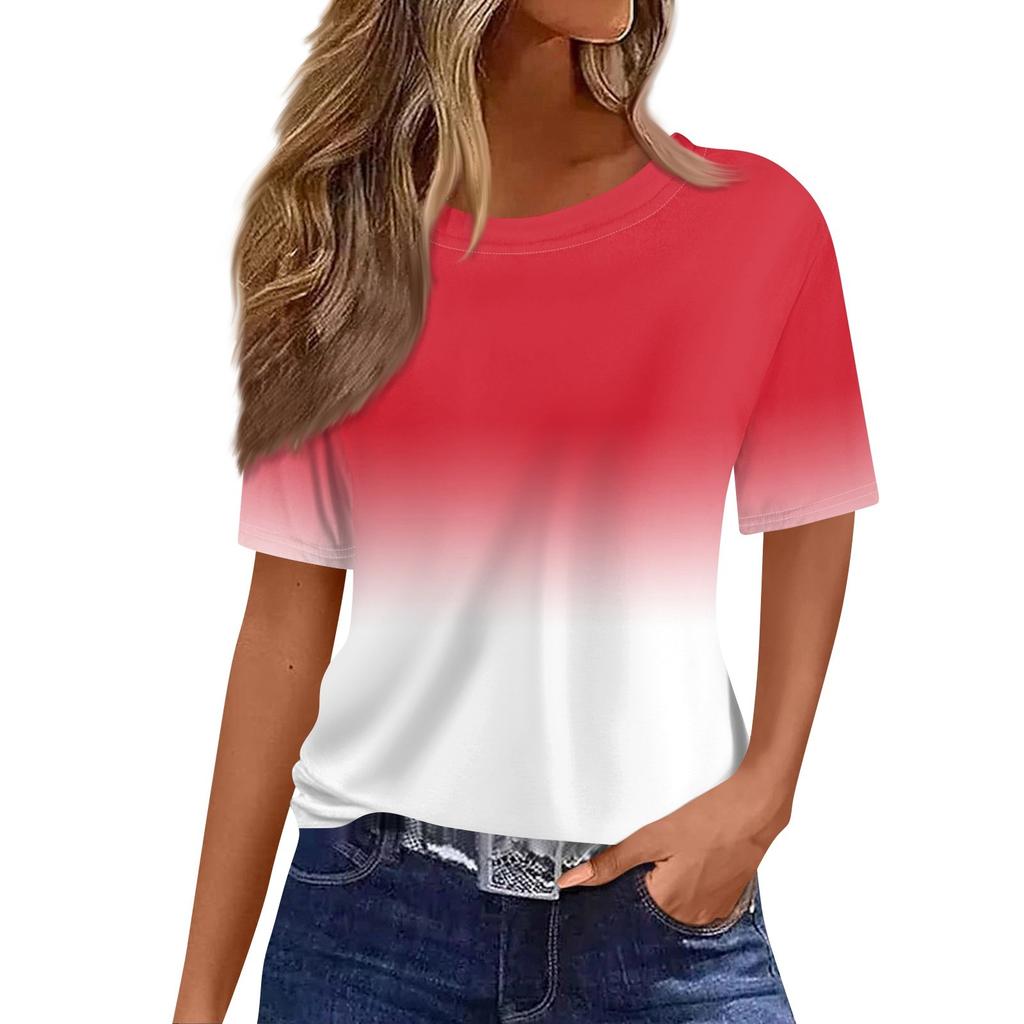Women's Fashionable Casual Short Sleeve Print Round Neck Pullover Top