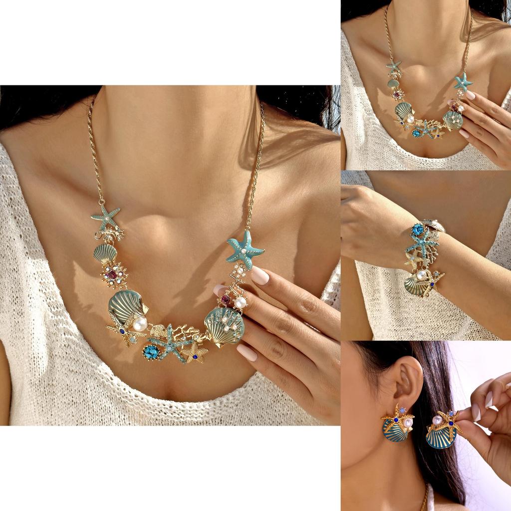 Nautyczna Kolekcja Biżuterii z Rozgwiazdą Morską z Warstwowym Łańcuszkiem i Muszlami dla Kobiecego Szykownego Wyglądu