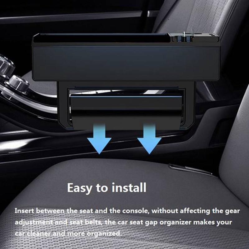 Organizator de buzunar pentru scaunul cu control central al mașinii cu 2 încărcătoare USB, cabluri retractabile QC3.0, spațiu pentru scaune multifuncționale