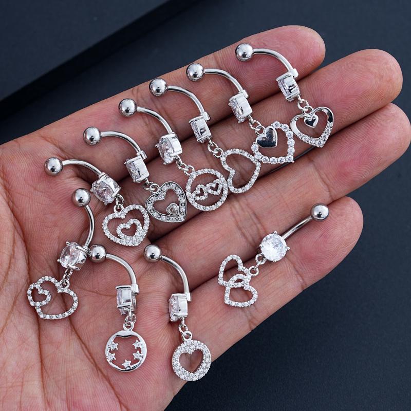 Fashion Simple Zircon Heart Belly Button Rings Stainless Steel Navel Piercing Barbell For Women Sexy Body Jewelry Beach Jewelry